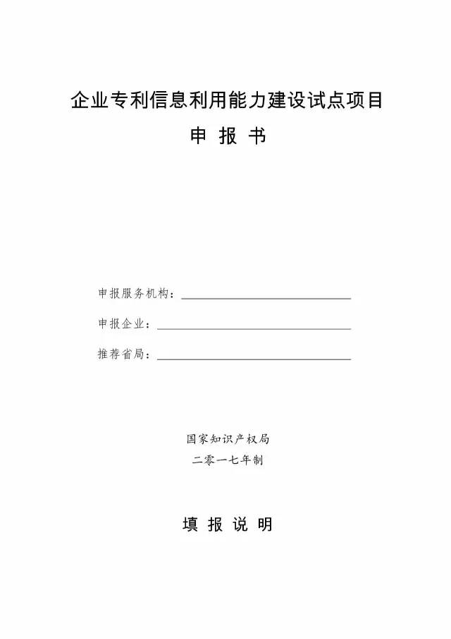 國(guó)知局：開展2017年企業(yè)專利信息利用能力建設(shè)試點(diǎn)工作通知（附申報(bào)書）