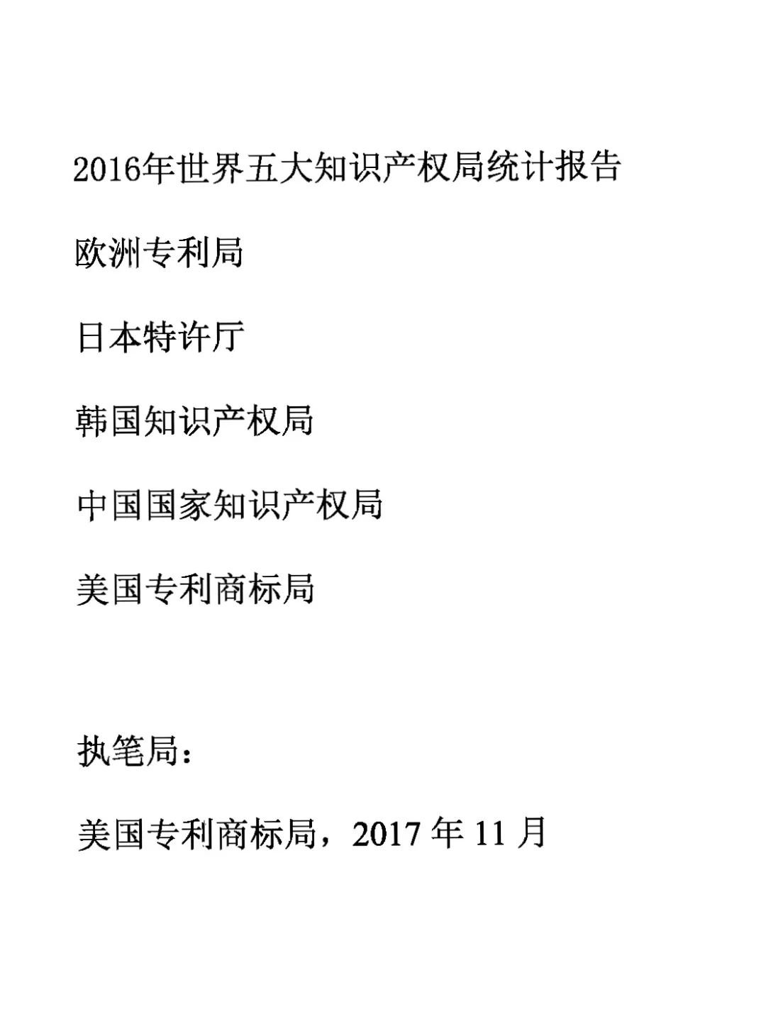 世界五大知識產(chǎn)權(quán)局2016年度統(tǒng)計發(fā)布（報告全文）
