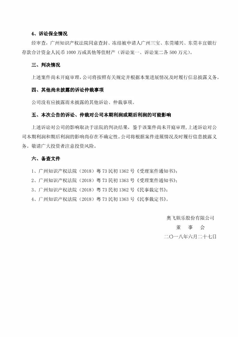 索賠1000萬元！奧飛娛樂訴三寶動漫玩具等3家公司侵犯專利權(quán)（訴訟公告全文）