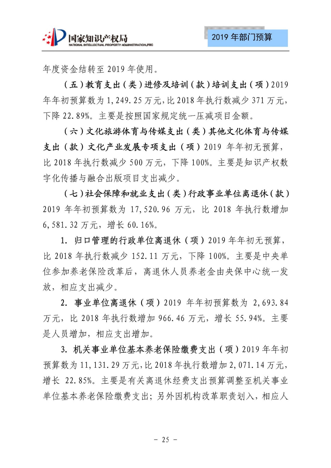 國家知識產(chǎn)權(quán)局2019年部門預算（全文）