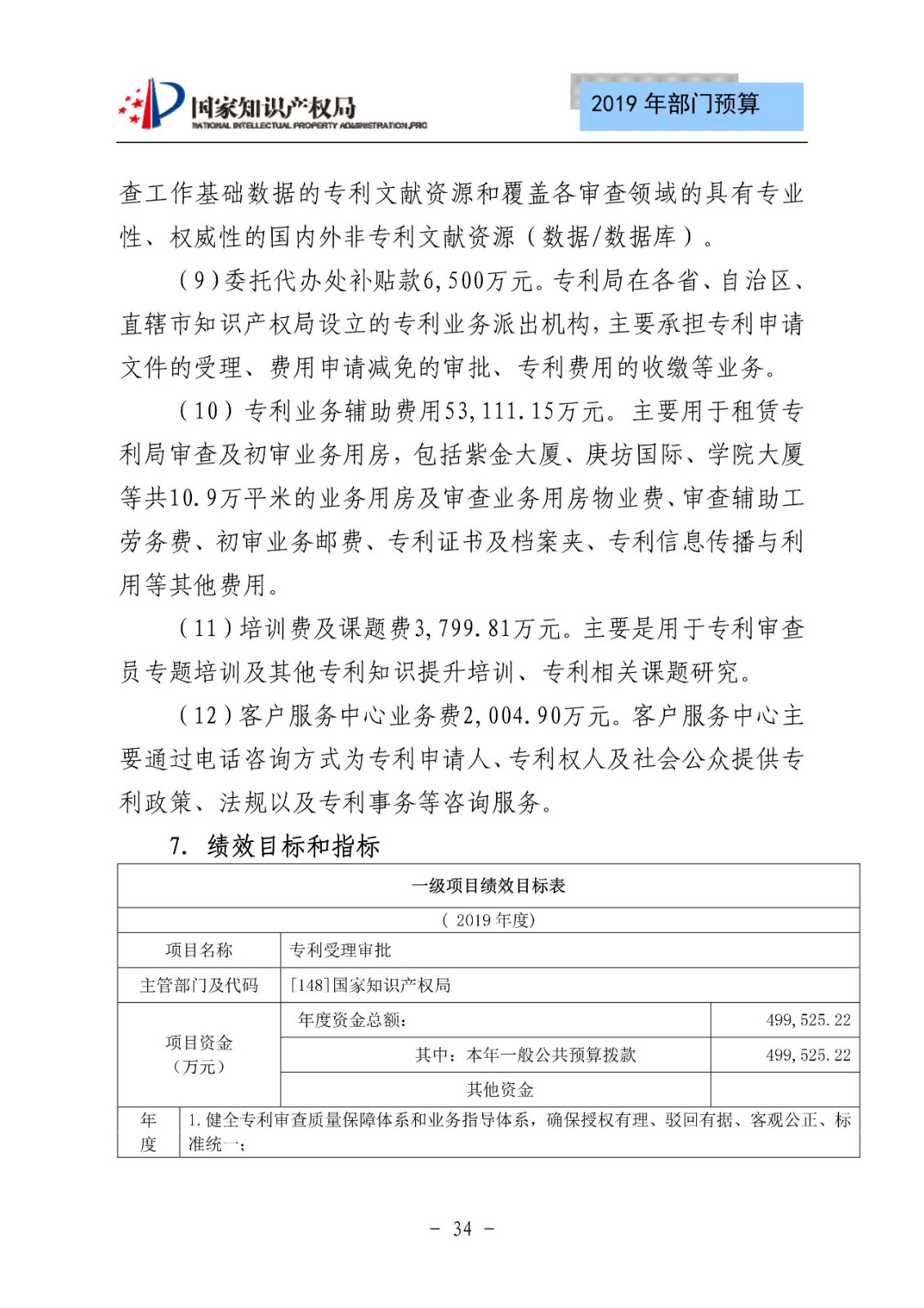 國家知識產(chǎn)權(quán)局2019年部門預算（全文）
