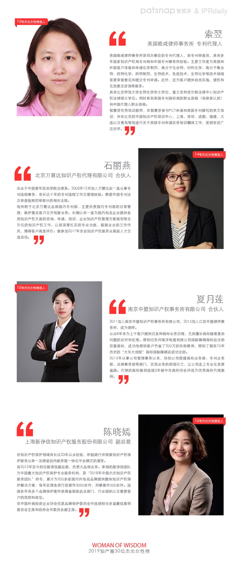 名單公布！“她智慧” 2019 知產(chǎn)圈杰出女性44人初選（投票）