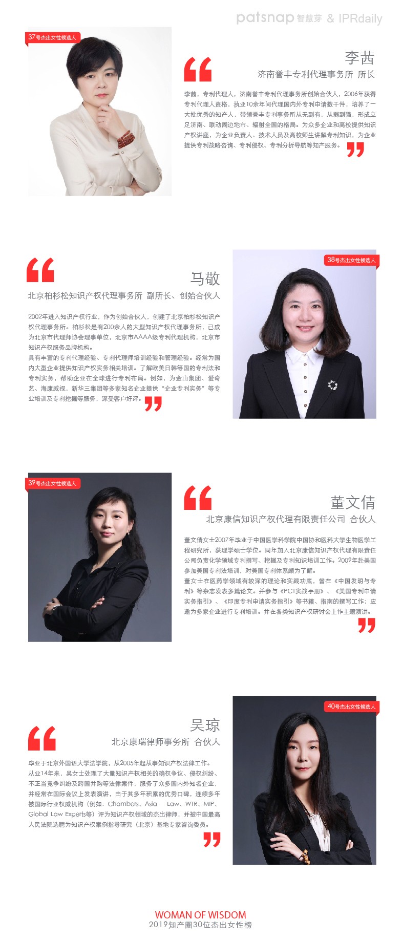 名單公布！“她智慧” 2019 知產(chǎn)圈杰出女性44人初選（投票）