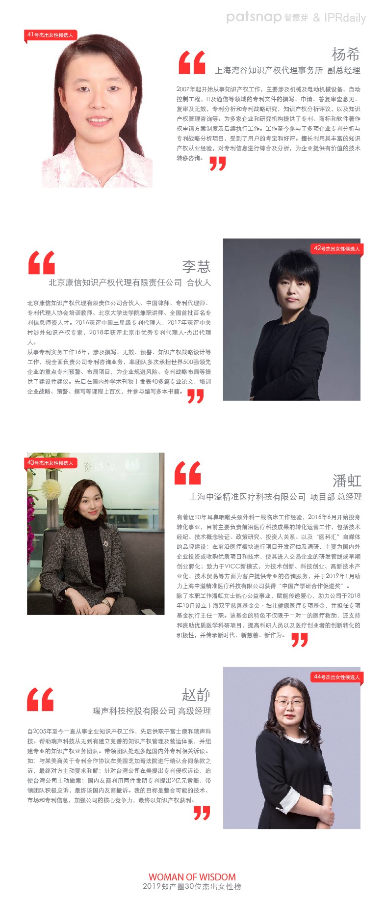 名單公布！“她智慧” 2019 知產(chǎn)圈杰出女性44人初選（投票）