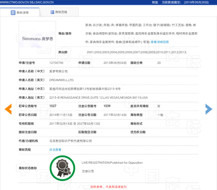 “席一夢一思”不是“席夢思”，駁回！