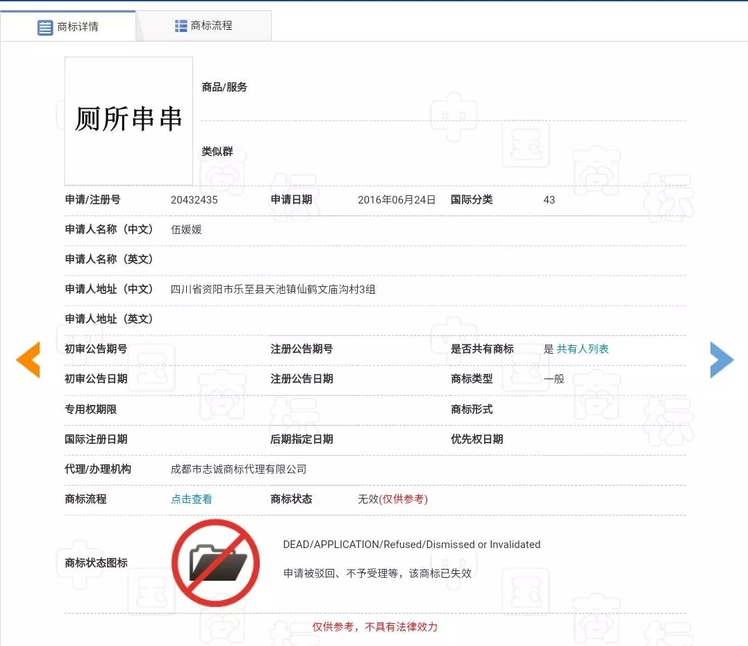 “廁所串串”商標因不良影響全部被駁回了？