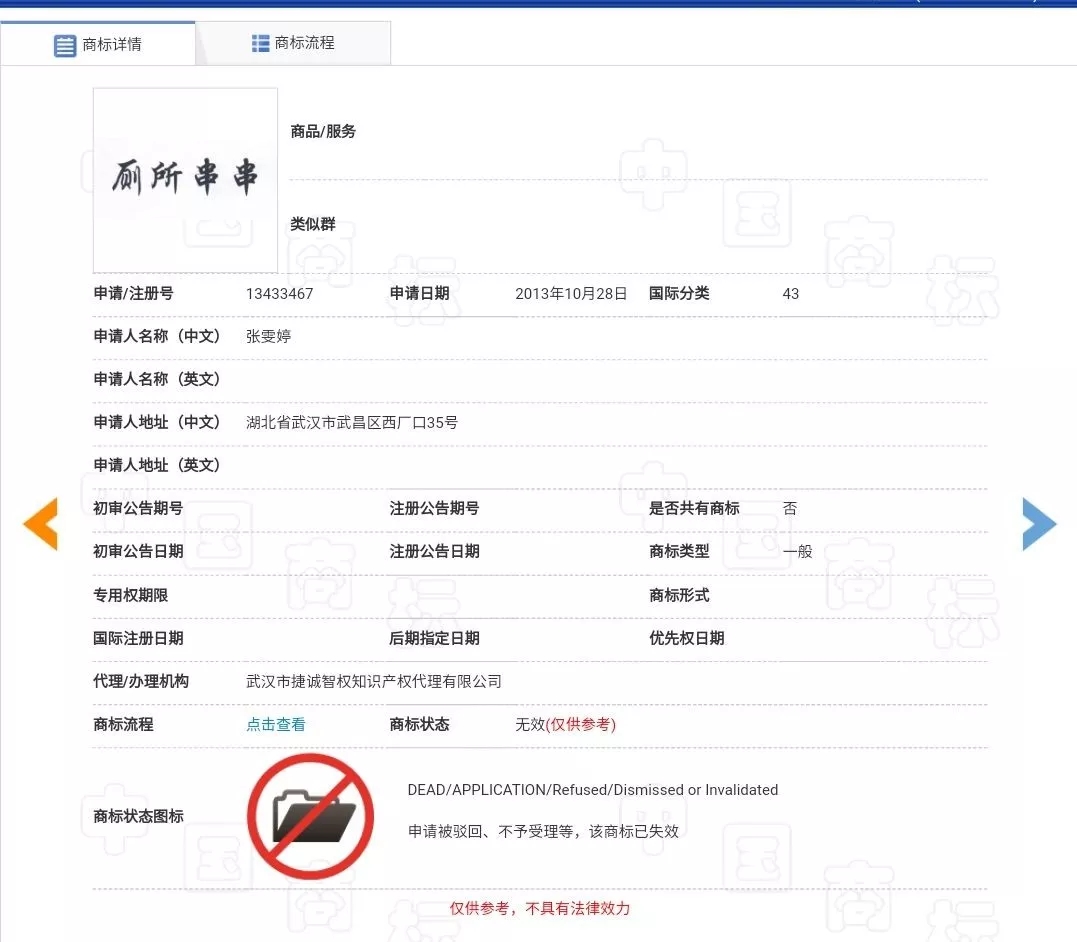 “廁所串串”商標因不良影響全部被駁回了？