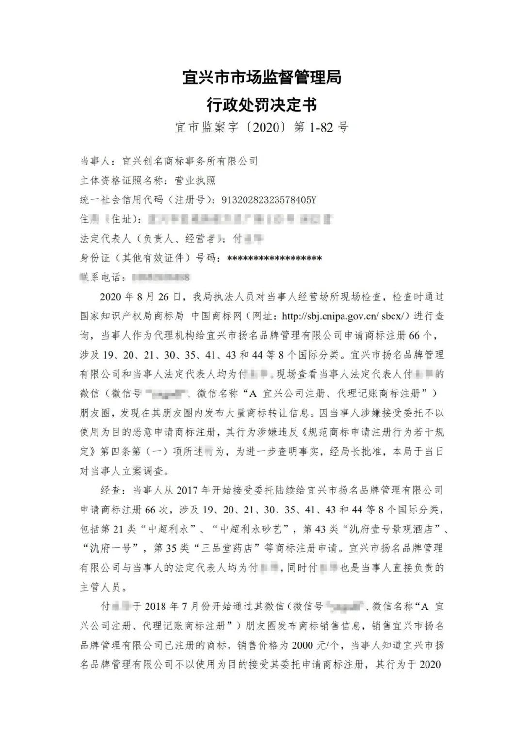 一代理機(jī)構(gòu)因涉嫌接受委托不以使用為目的惡意申請(qǐng)商標(biāo)注冊(cè)被行政處罰！