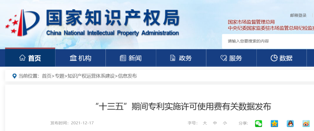 國知局發(fā)布“十三五”期間專利實施許可使用費有關(guān)數(shù)據(jù)！