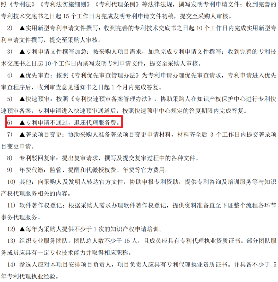 專利申請(qǐng)不通過退還代理費(fèi)？30萬招標(biāo)，發(fā)明專利9560元，實(shí)用新型3500元！