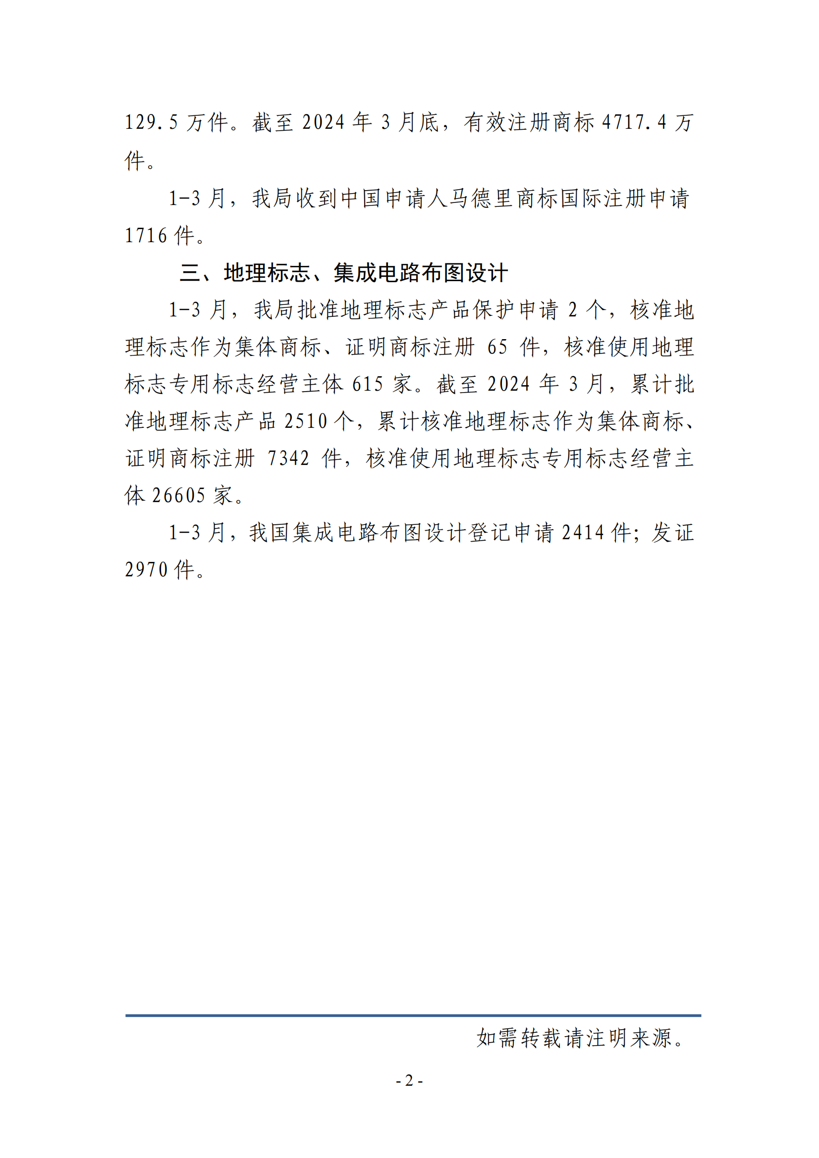 2024年1-3月專利、商標(biāo)、地理標(biāo)志等知識產(chǎn)權(quán)主要統(tǒng)計數(shù)據(jù) | 附數(shù)據(jù)詳情